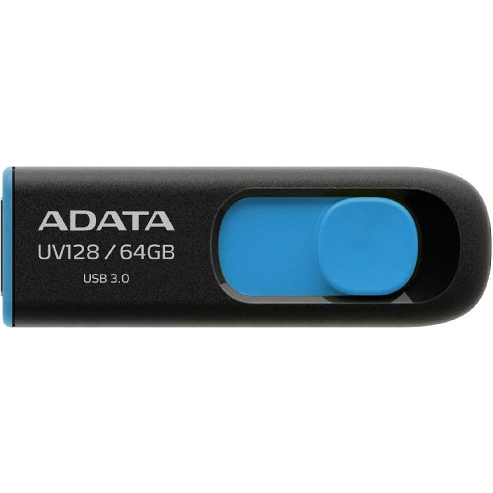 Adata UV128 64GB USB 3.2 Gen 1 Flash Drive, Capless Design, Black/Blue Adata UV128 64GB USB 3.2 Gen 1 Flash Drive, Capless Design, Black/Blue